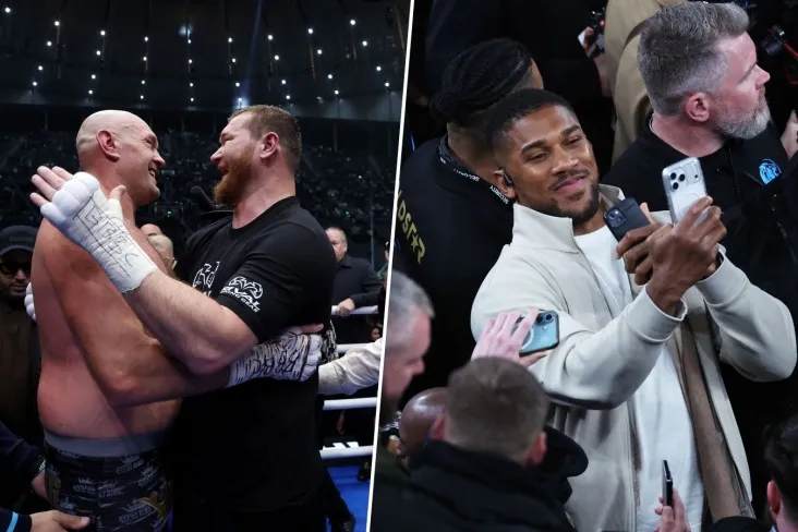 Fury va Mahmudov quvnoq quchoqlashdi, Joshua selfi suratga oldi. Jangdagi eng yaxshi fotosuratlar