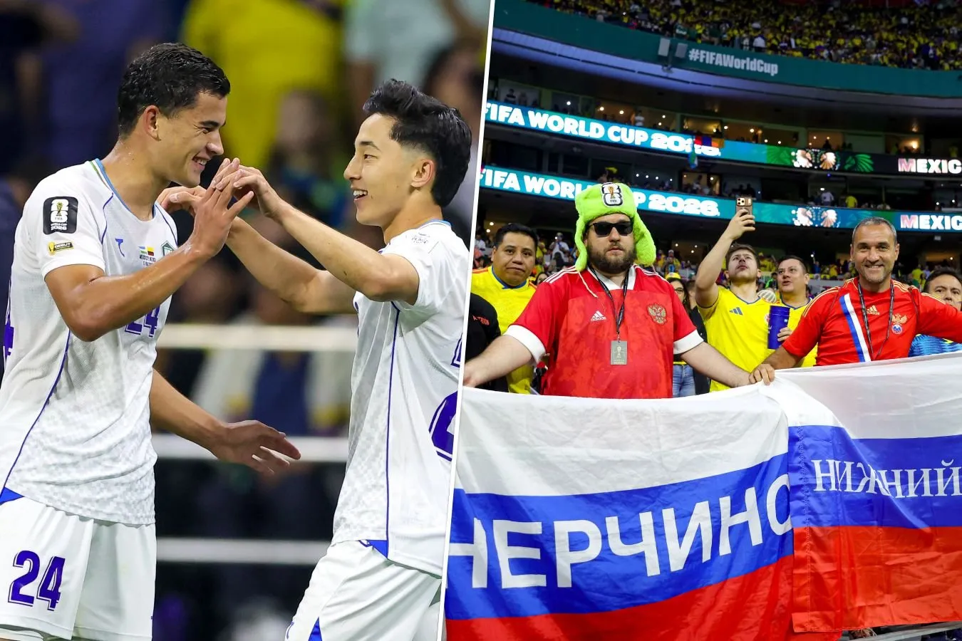 Fayzullayev tarix yaratdi, muxlislar jahon chempionatiga Rossiya bayrog'ini osib qo'yishdi. O'zbekiston uchrashuvining yorqin fotosuratlari